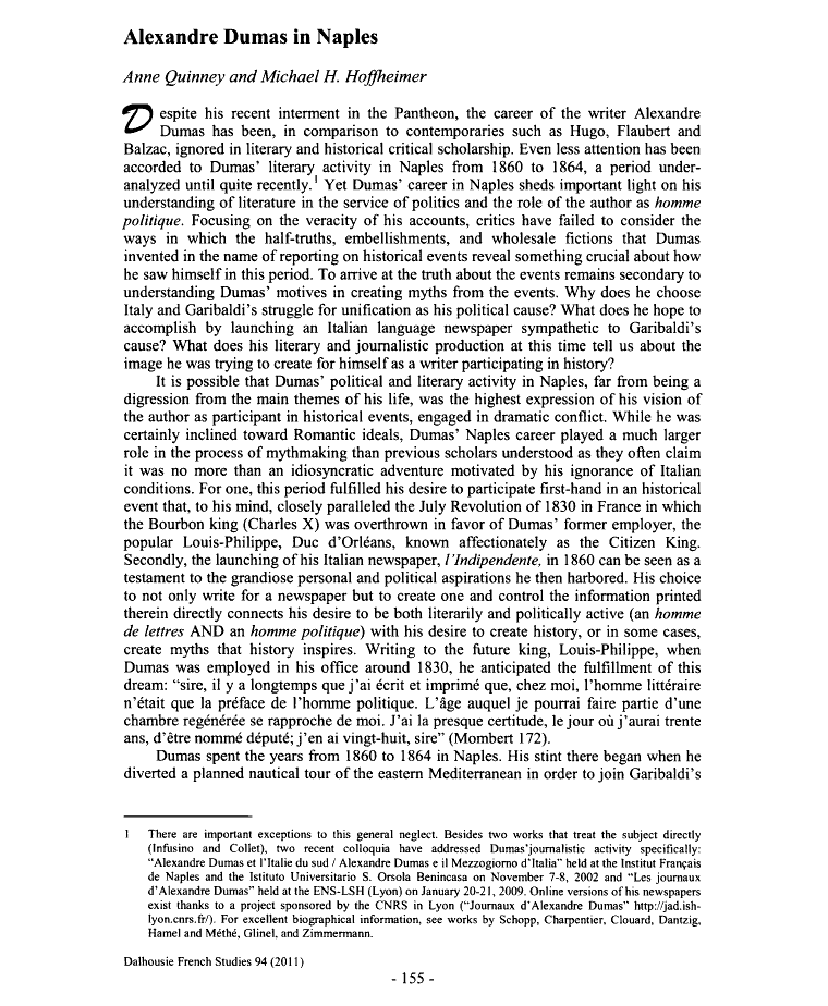 Alexandre Dumas in Naples Anne Quinmey and Michael H. Hoffeimer